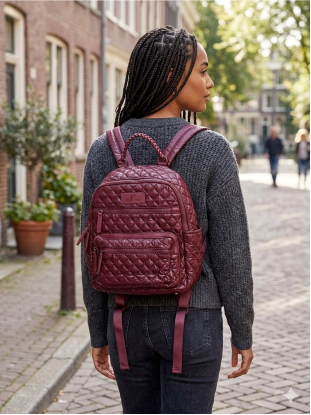 HEARTLOVE by Charo Burgundy Quilted Backpack w/Coin Pouch & Adjustable Straps
